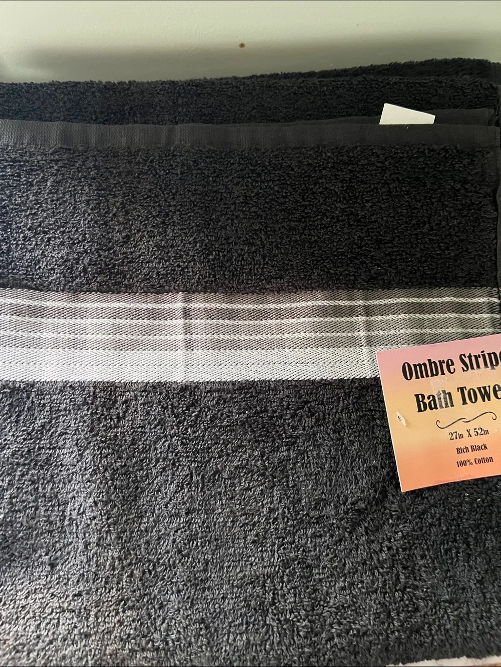 Rich Black Ombre Stripe Bath Towel - Plush Cotton